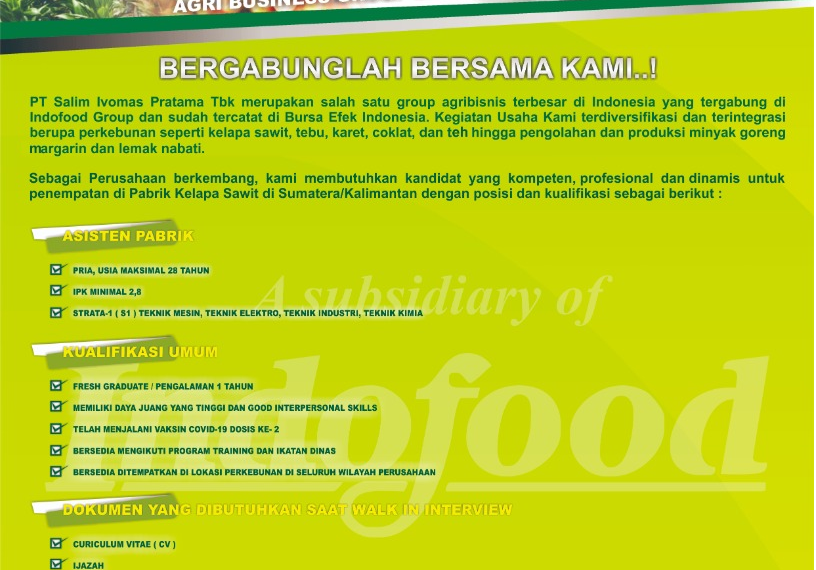 Info Loker IndoAgri – Juni 2022
