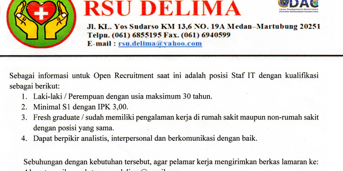 Peluang Kerja Staf IT – RSU Delima