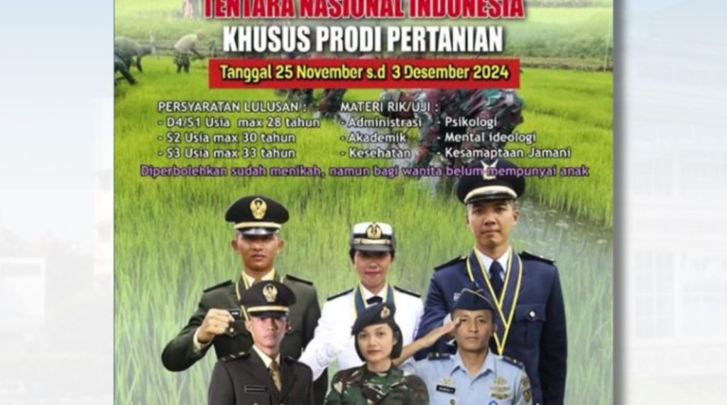Karir di TNI (Khusus Prodi Pertanian) – 2024